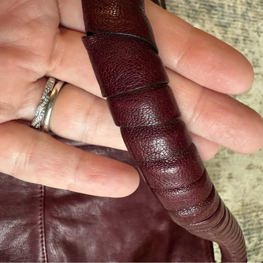 Joelle Hawkens Burgundy Leather Slouchy Hobo Shoulder Bag Soft Leather Boho Chic